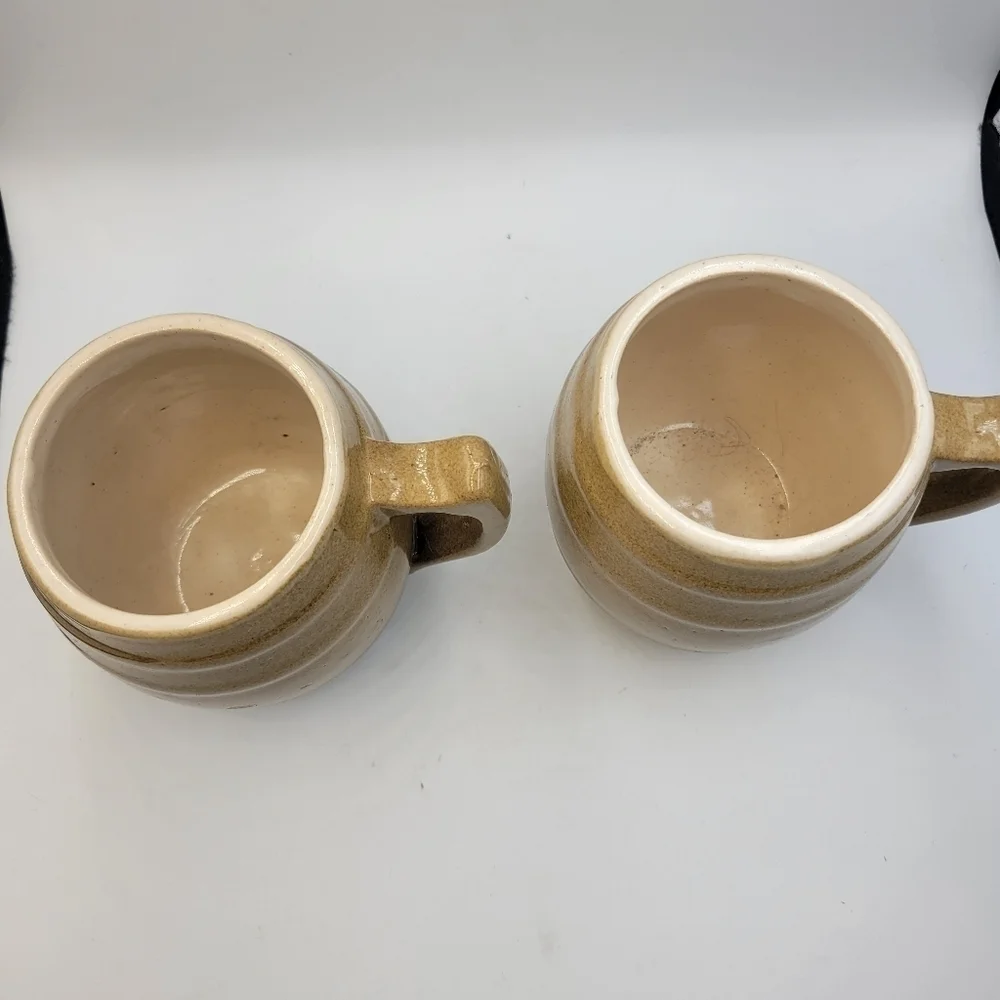 Vintage Uhl Pottery Barrel Mugs - made in Indiana, USA - set of 2